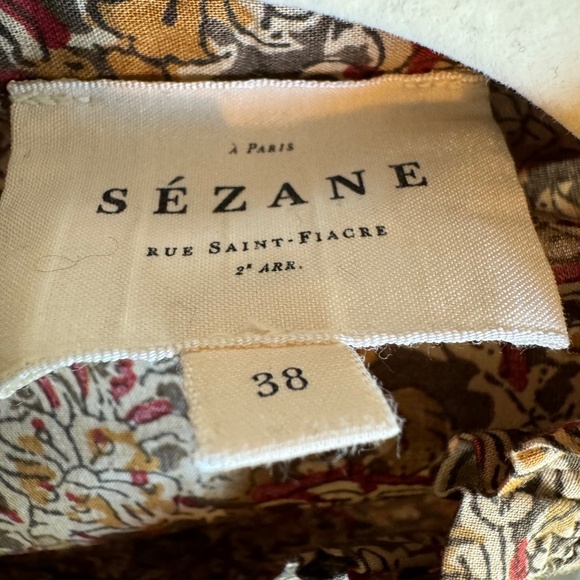 Sezane Patterned Button Up Blouse, Ochre, size 38 (US Small/6) - Picture 3 of 3